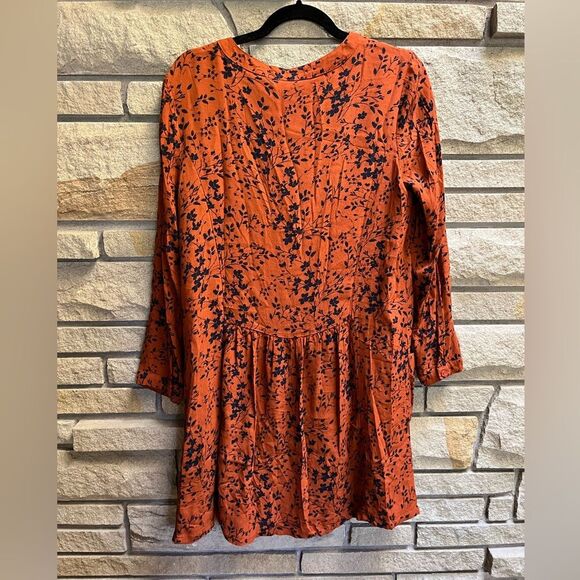 Garnet Hill Shirtdress Floral Print Drop Waist Pockets Rust Navy 12 - Picture 3 of 11